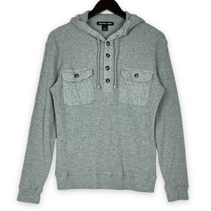 Michael Kors Waffle Knit Long Sleeve Thermal Top Hood Sweatshirt Pockets Medium